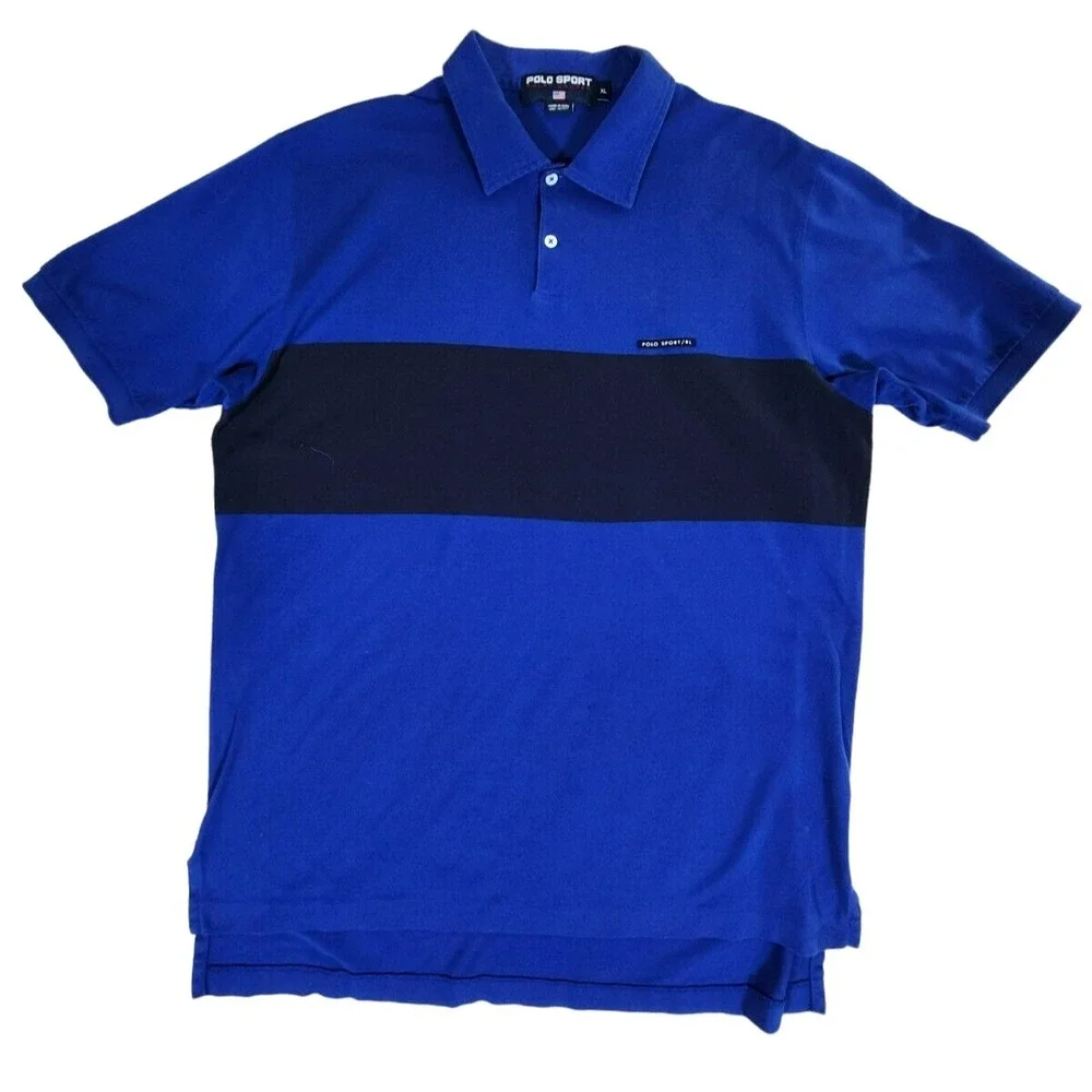 Polo Sport Ralph Lauren Men's XL Polo‎ Shirt Blue Striped Short Sleeve Logo